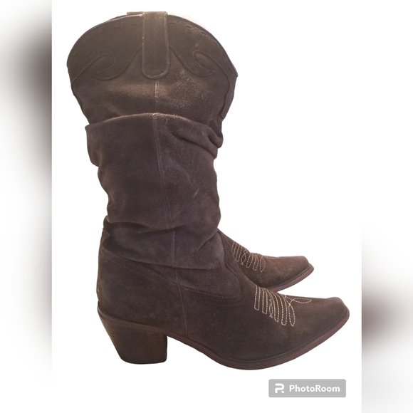 Steve madden saddle slouchy western cowgirl genuine suede boots sz 9.5m * - Picture 1 of 7